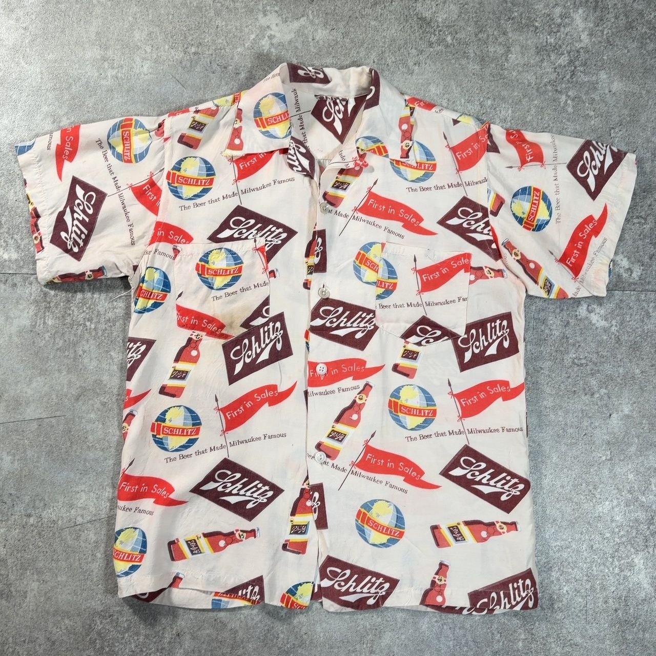 50's SCHLITZ BEER シュリッツ・ビール レーヨンシャツ 企業 半袖シャツ vintage ヴィンテージ ホワイト 26,713円