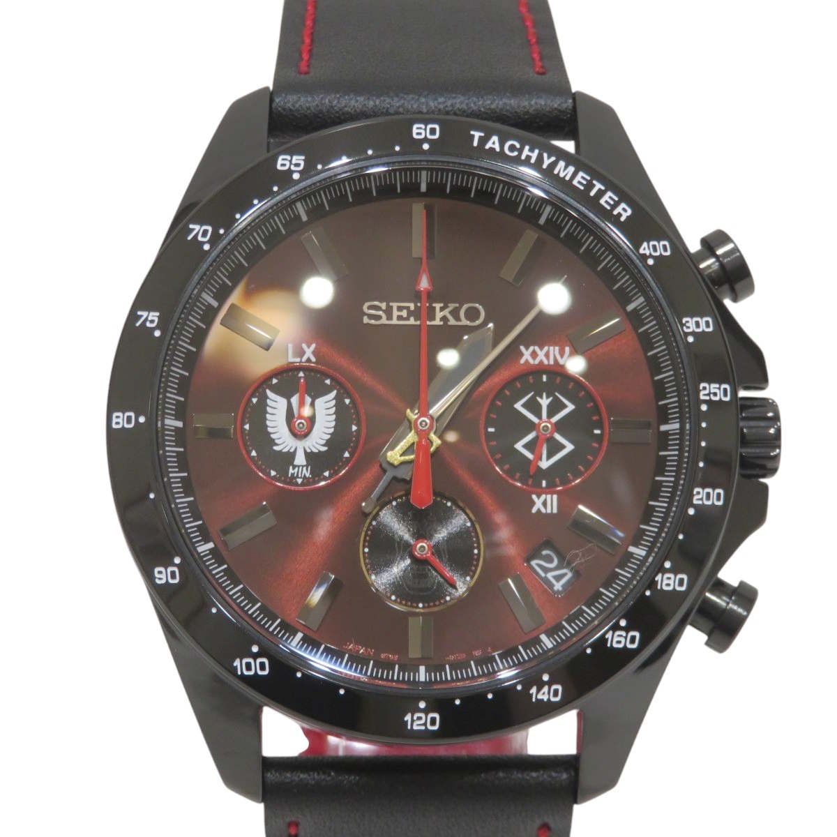 セイコー SEIKO ベルセルク 腕時計 総重量約72.8g SS 本革 クオーツ ボルドー文字盤 8T63-01S0 メンズ