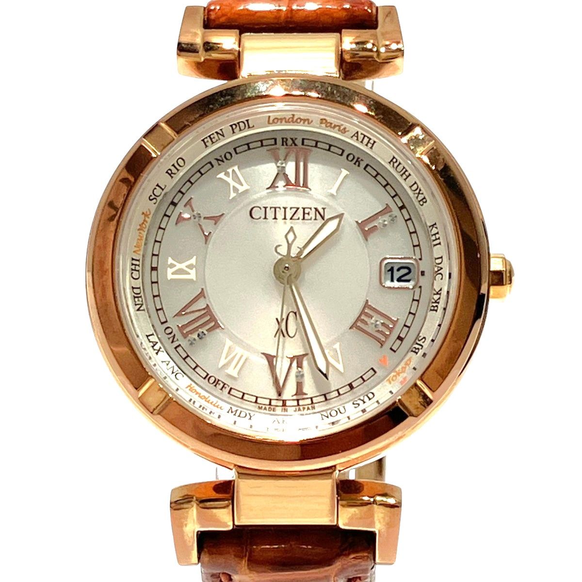 シチズン CITIZEN クロスシー ソーラー エコドライブ 腕時計 総重量約21.6g チタン 本革 電波ソーラー シルバー文字盤 H240-T021671 レディース