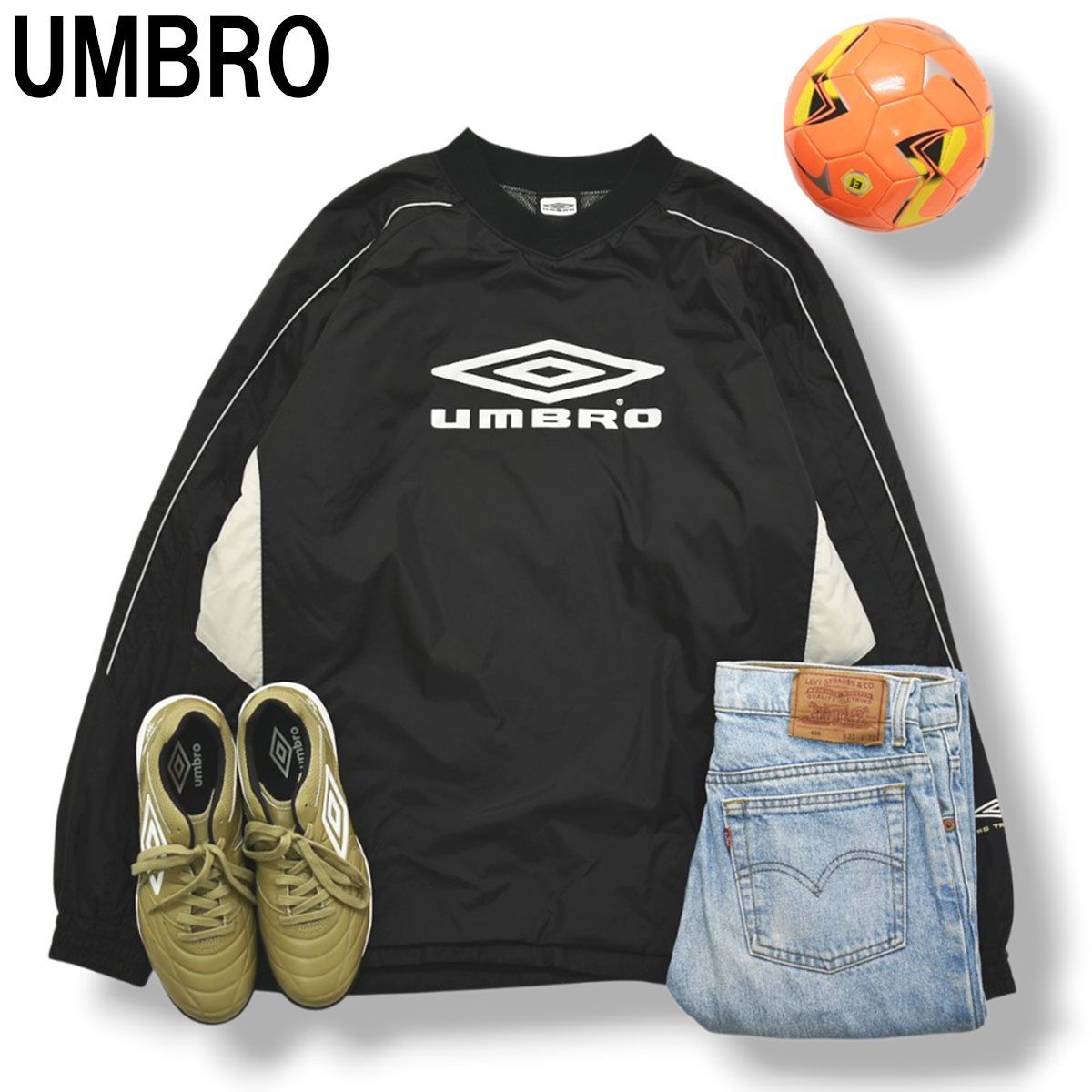 【デサント製】 アンブロ UMBRO 中綿 ピステ プルオーバー ジャケット ウィンドブレーカー O－XO ブラック サッカー フットサル スポーツ ウェア メンズ