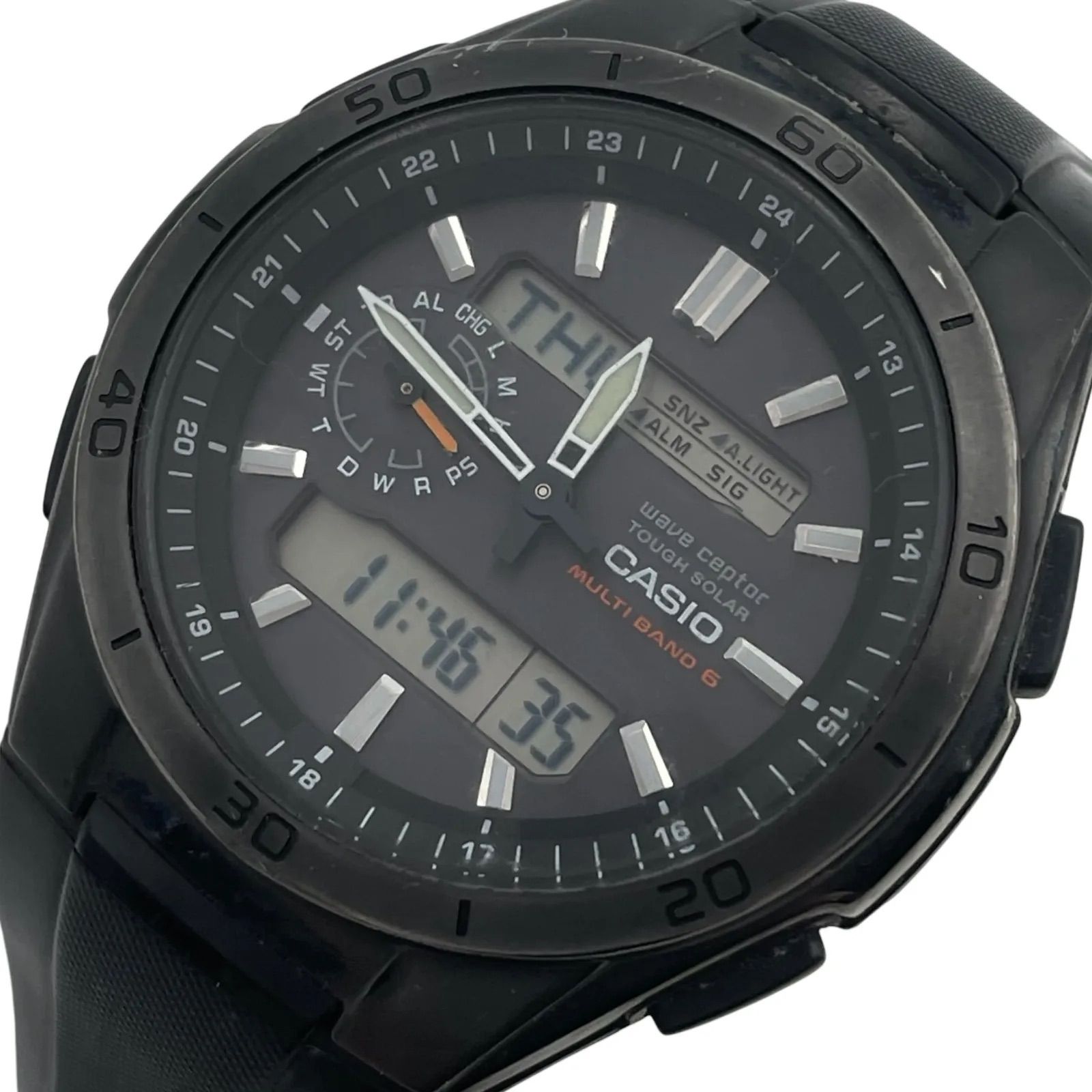 稼働/電波◎　CASIO　カシオ　腕時計　電波ソーラー　ウェーブセプター　 WVA-M650B-1AJF　WAVE CEPTOR　マルチバンド6　ブラック文字盤　ラバーバンド　【m61】