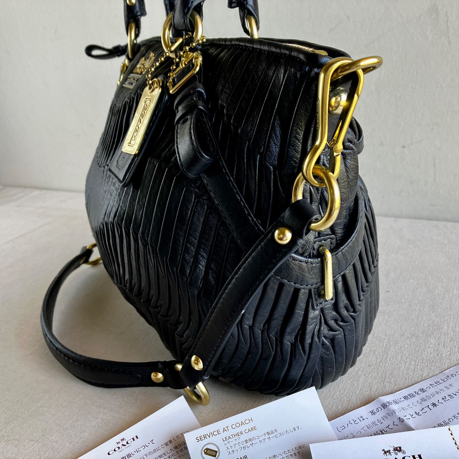 Coach Madison Sophia Gathered Leather Satchel Black 2Way Shoulder 