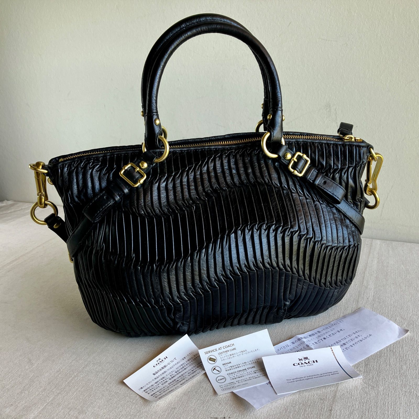 Coach Madison Sophia Gathered Leather Satchel Black 2Way Shoulder 