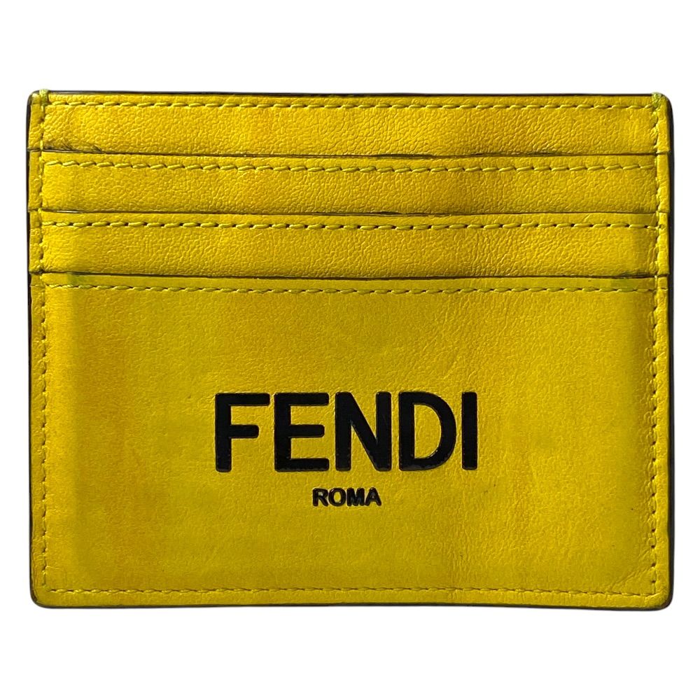 FENDI フェンディ ロゴ カードケース パスケース 定期入れ 7M0164 レザー イエロー ブラック 上品 洗練 定番 人気 実用 通勤 通学