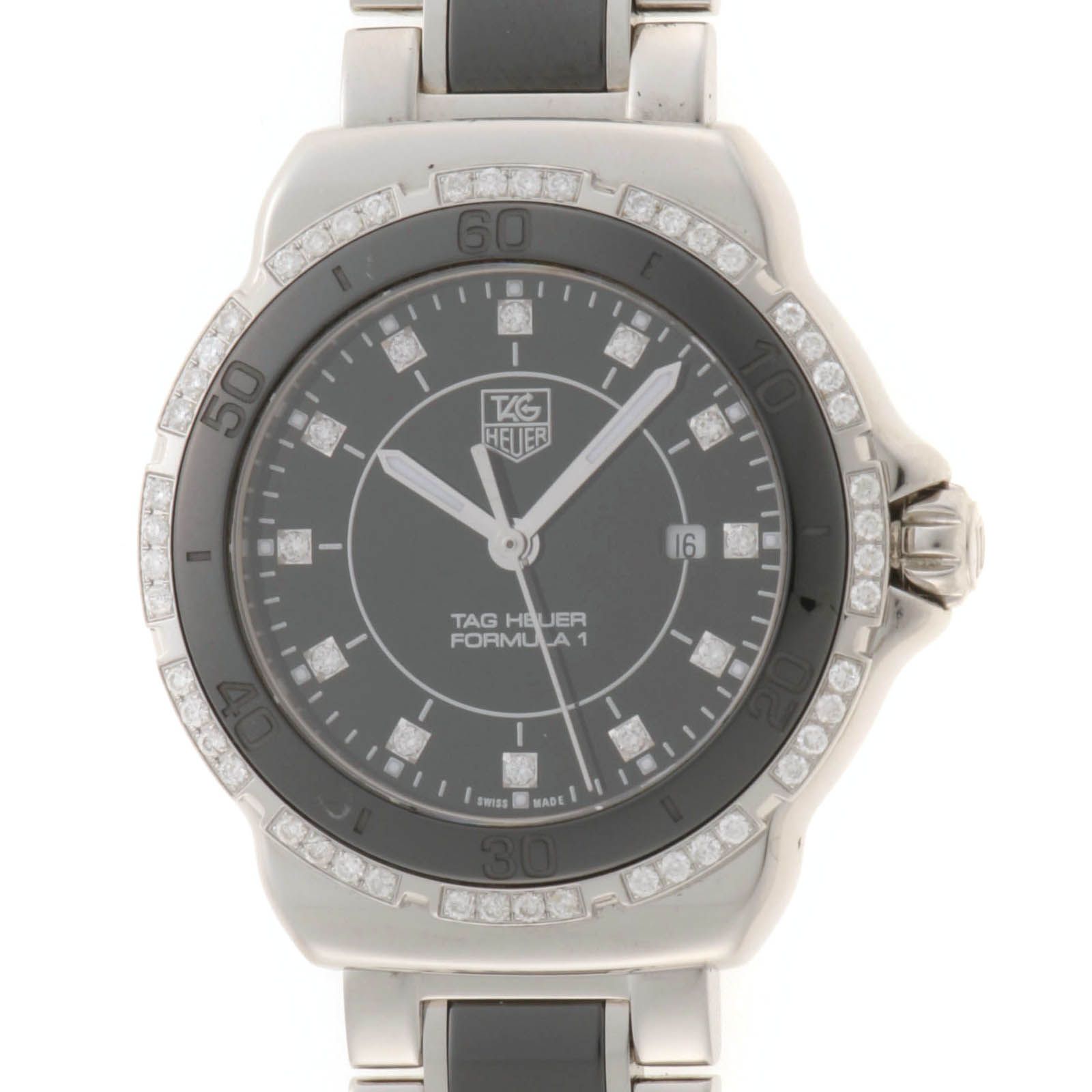TAG HEUER タグホイヤー フォーミュラ1・ダイヤベゼル WAH1312.BA0867 腕時計 セラミック/ステンレス ブラック/12PD クオーツ ブラック文字盤 レディース【中古】436