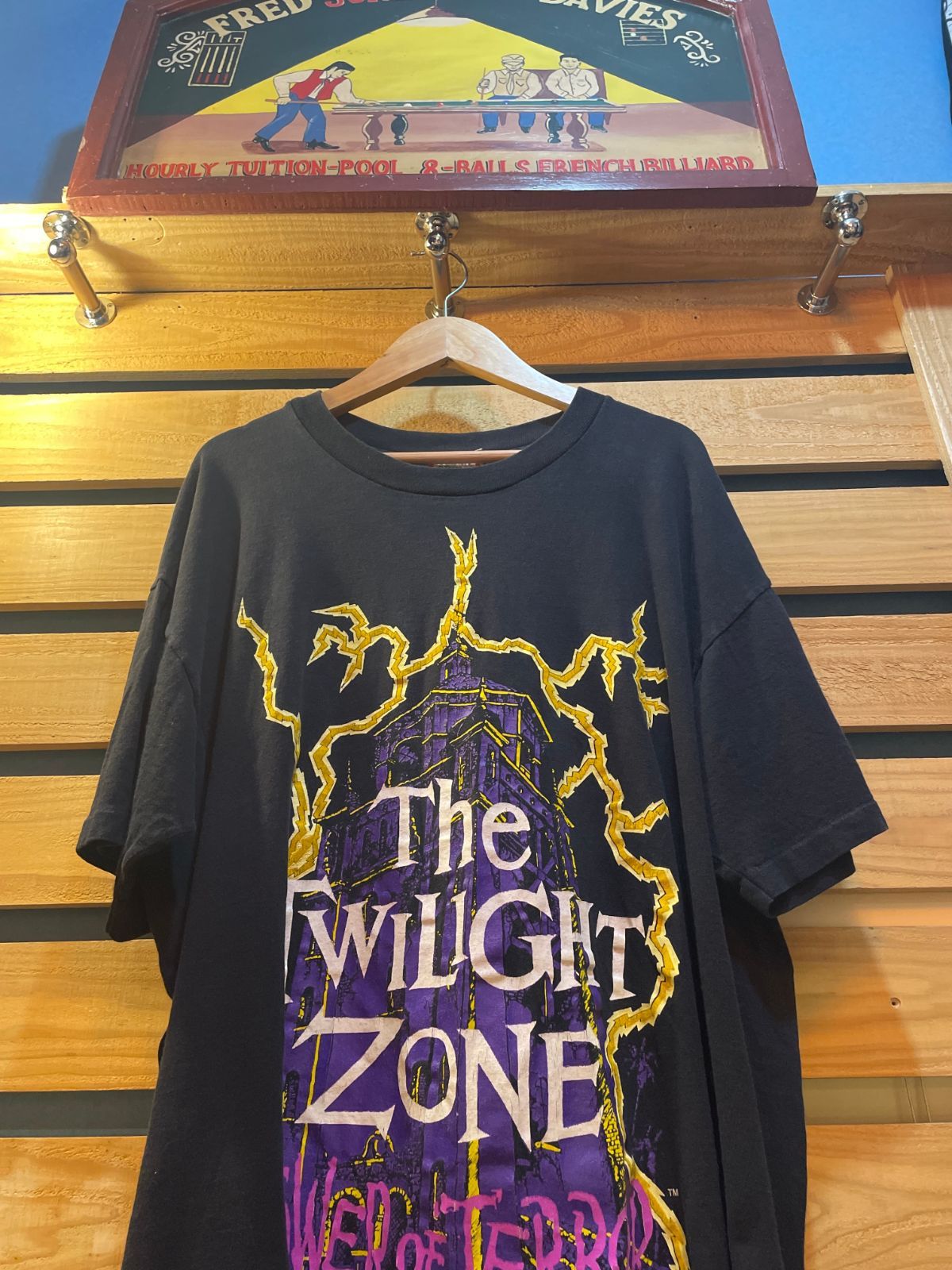 1994〜95 Disney Designs USA製 The Twilight Zone Tower of Terror Tシャツ XL ブラック 両面プリント シングルステッチ ヴィンテージ