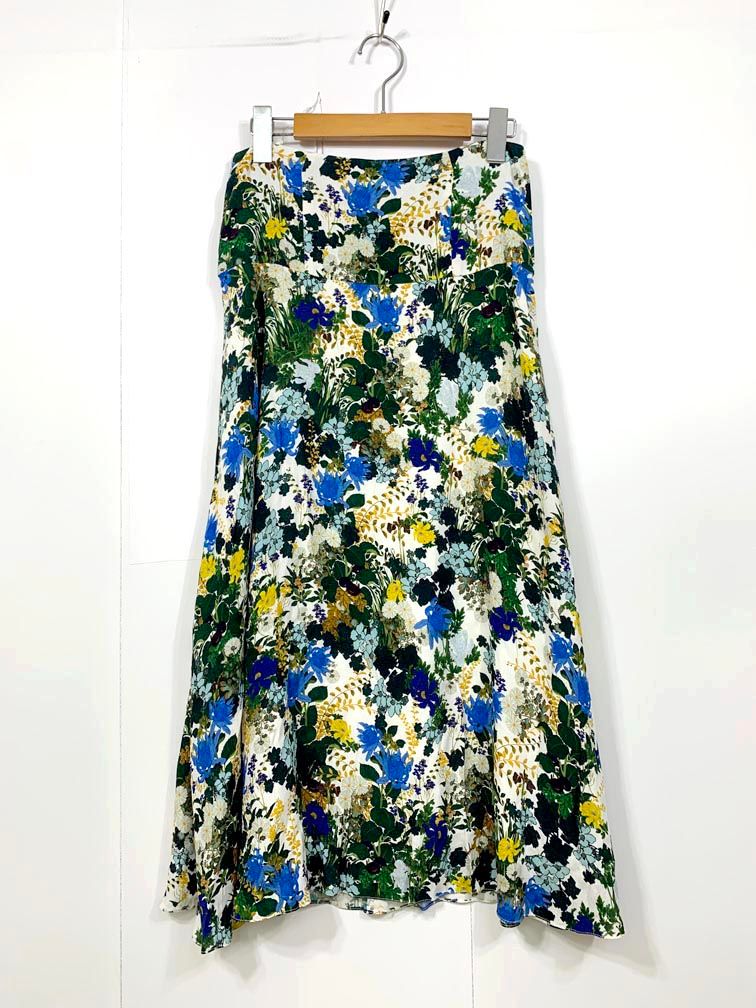 ERDEM アーデム フラワープリント フレア ロング スカート sizeUK6/青 ■◆◎レディース