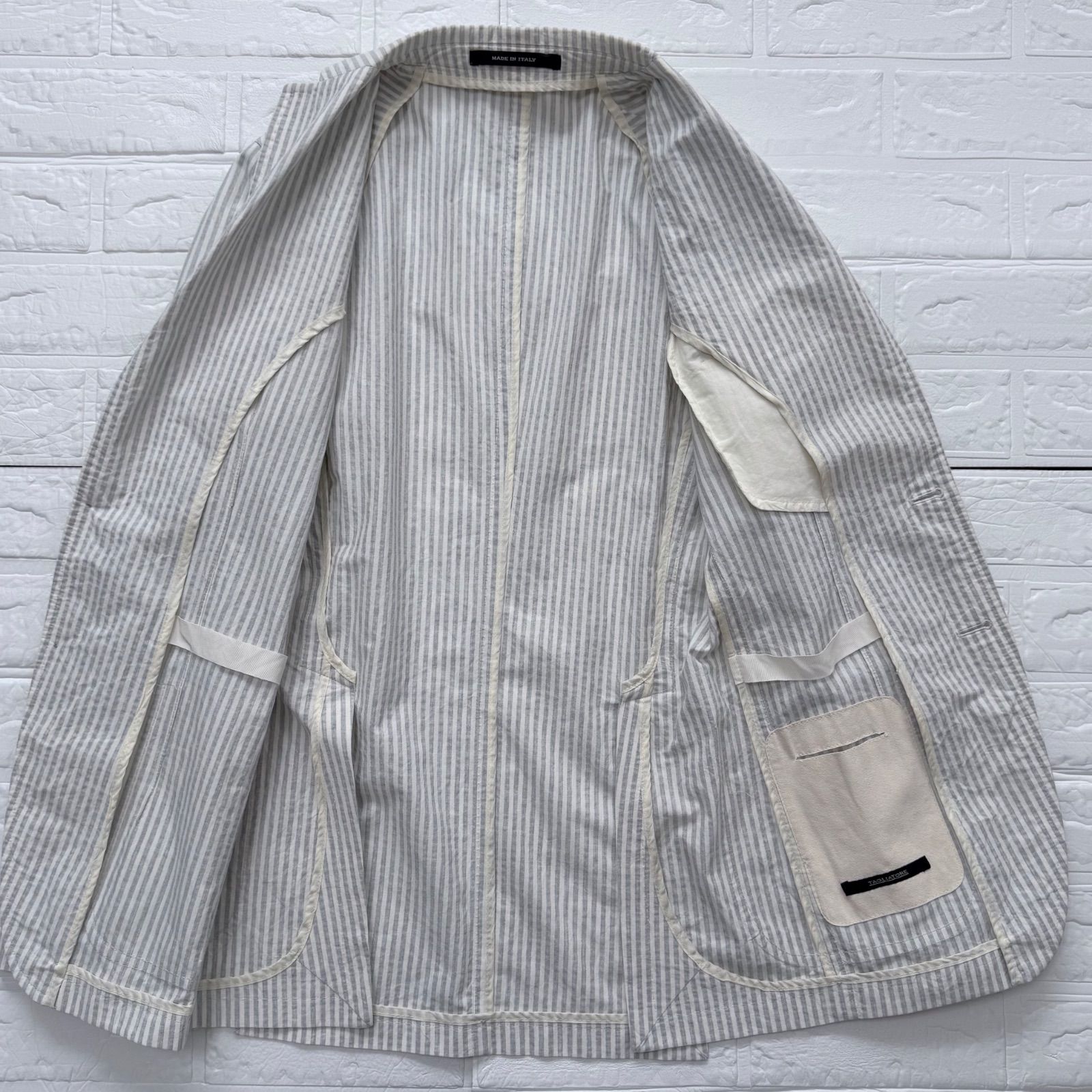 TAGLIATORE コットン シアサッカー ストライプ ジャケット オフ