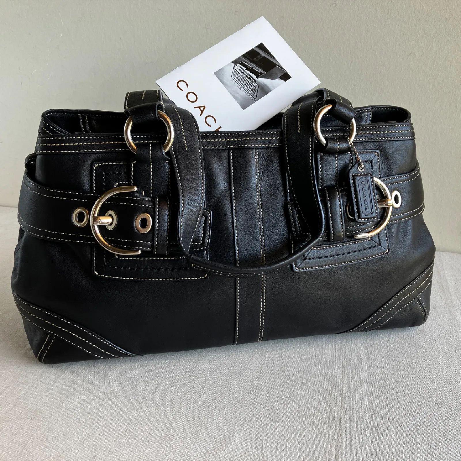 Vintage Coach Soho Carryall Satchel Tote Black Leather Silver Buckle Y2K