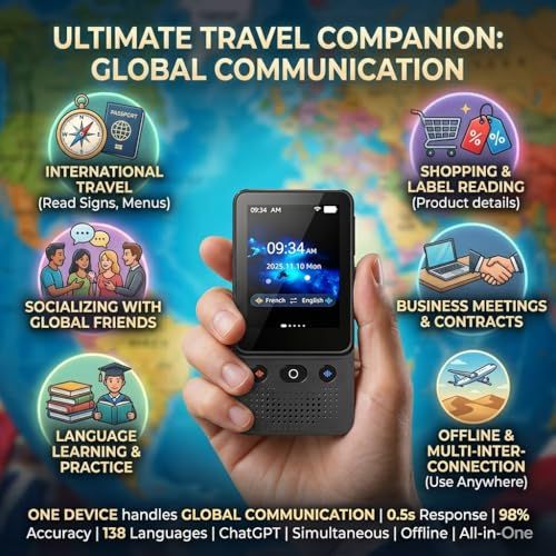 ★新品★翻訳機×ChatGPT搭載の最新AI翻訳機 WiFiなしでも使えるリアルタイム音声翻訳機【オンライン翻訳＋オフライン翻訳＋カメラ翻訳＋録音翻訳＋リアルタイム翻訳+ChatGPT】138言語対応、学習、海外旅行、ビジネス、留学準備に最適 95e72c48