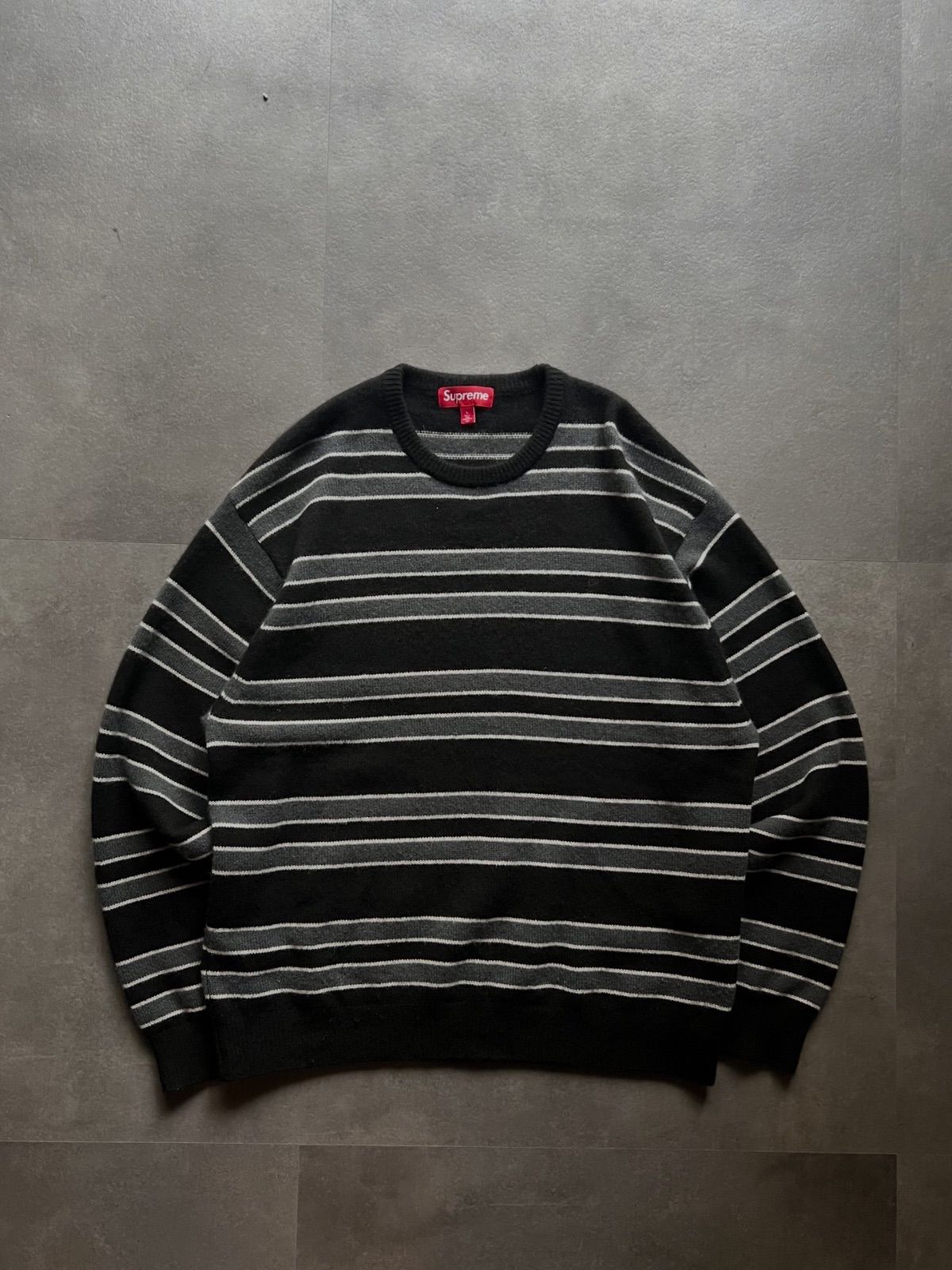 Supreme ボーダー コットンニット セーター ブラック グレー L