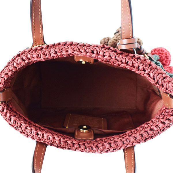 コーチ バッグ COACH かごバッグ ストロー レザー ミニ シティ トート