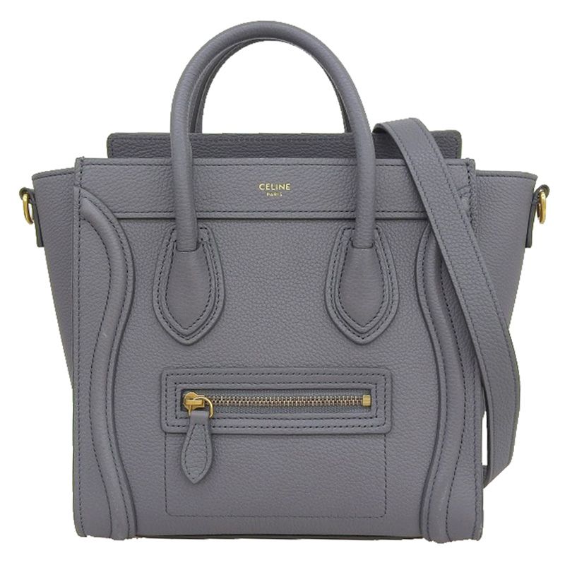 セリーヌ CELINE ラゲージ ナノショッパー 2WAYバッグ ハンドバッグ ショルダーバッグ レザー グレー 中古 新入荷 OB2903