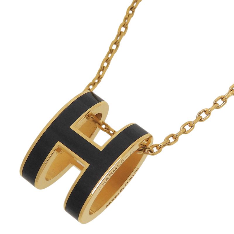 エルメス HERMES ポップアッシュ ネックレス GP ブラック/ゴールド色 中古 新入荷 HE1219