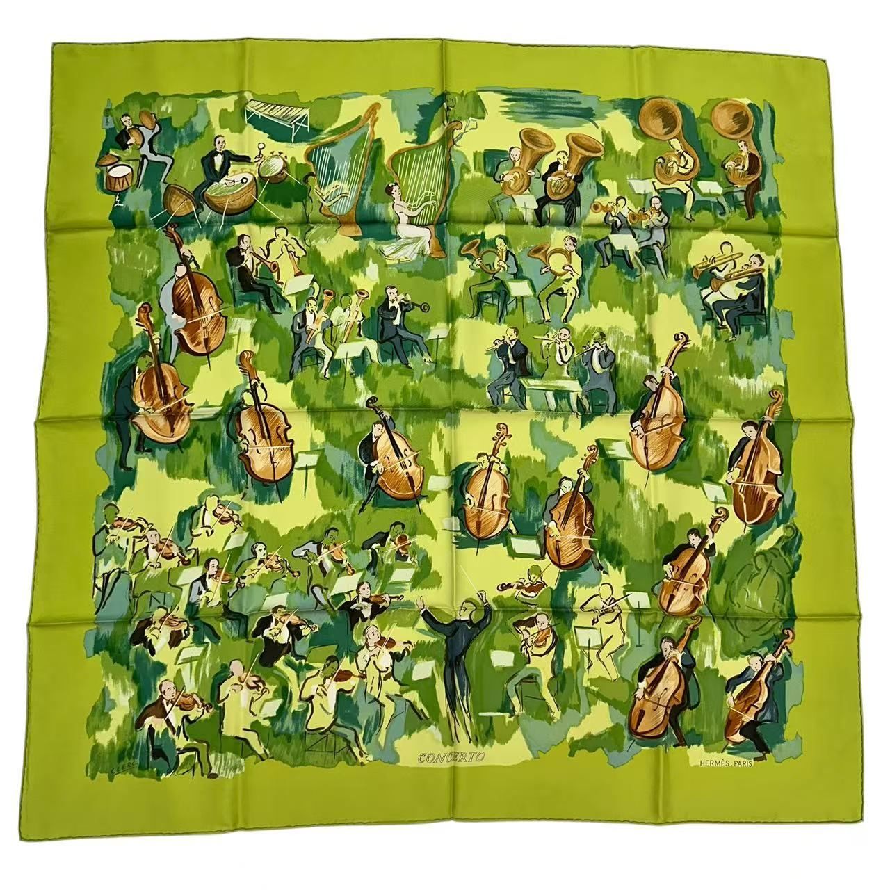 エルメス　スカーフ　コンチェルト　concerto 　グリーン系 極美品 HERMES エルメス カレ90 シルク スカーフ CONCERTO