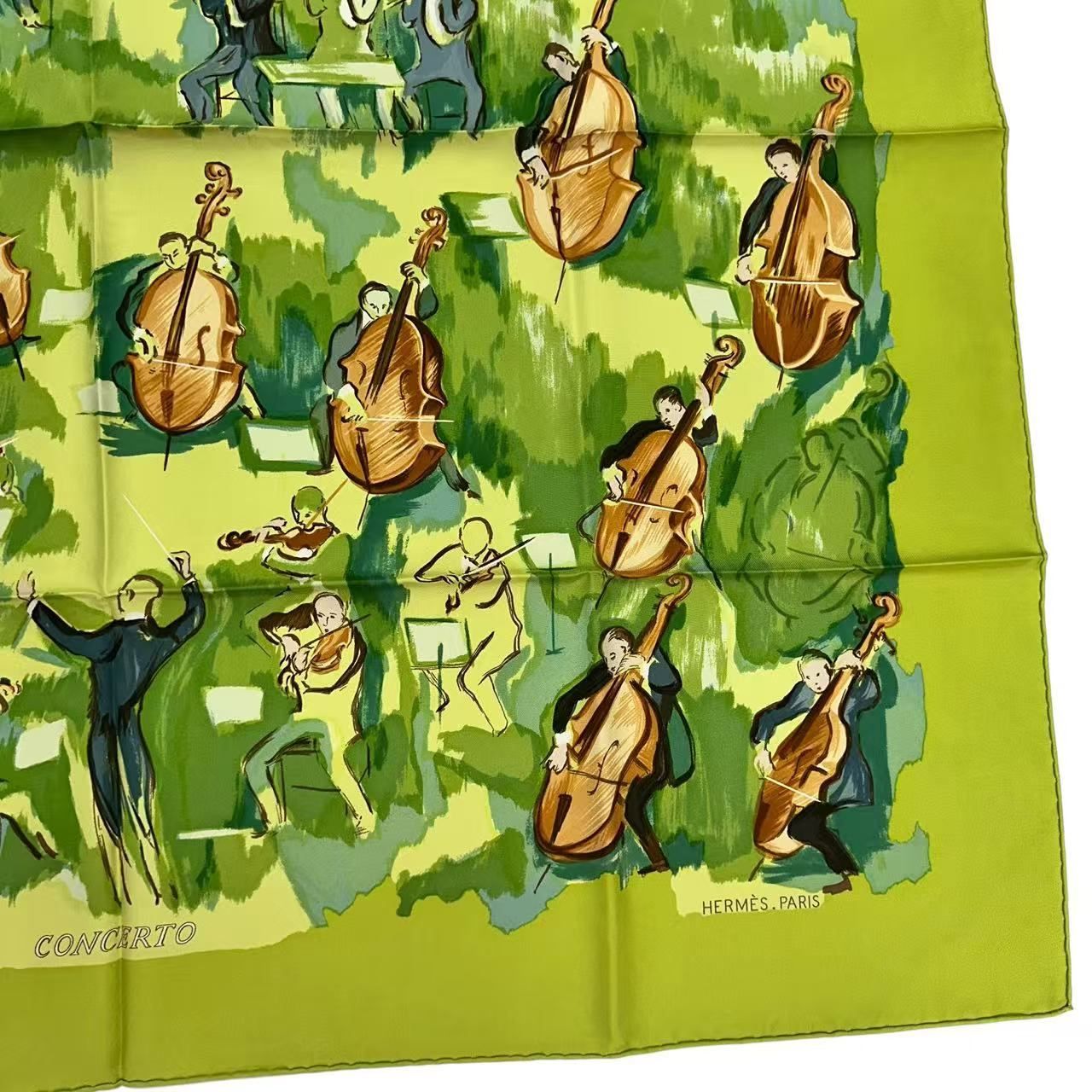 エルメス　スカーフ　コンチェルト　concerto 　グリーン系 極美品 HERMES エルメス カレ90 シルク スカーフ CONCERTO