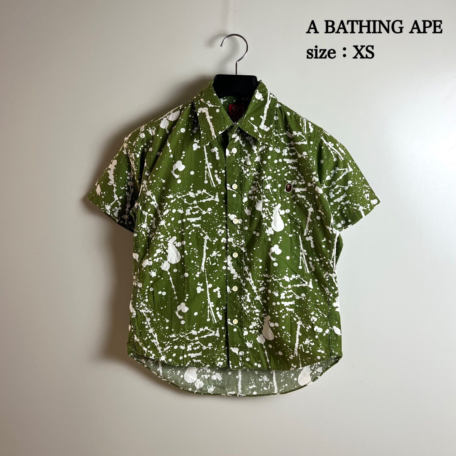シャツ　ペイント　古着　リメイク　archive アーカイブ A BATHING APE 00s archive SPLASH S/S shirts XS アベイシングエイプ