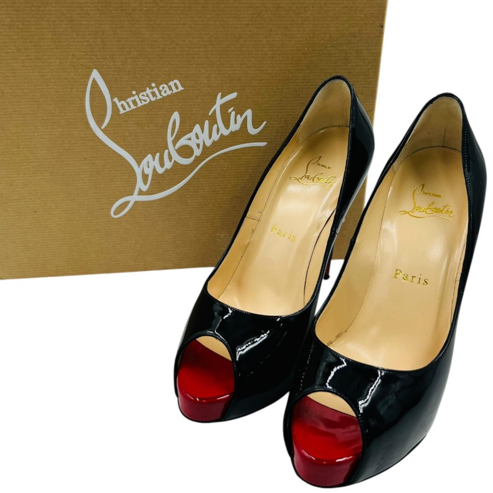 Christian Louboutin ルブタン オープントゥ パテント パンプス 36.5【23.5】