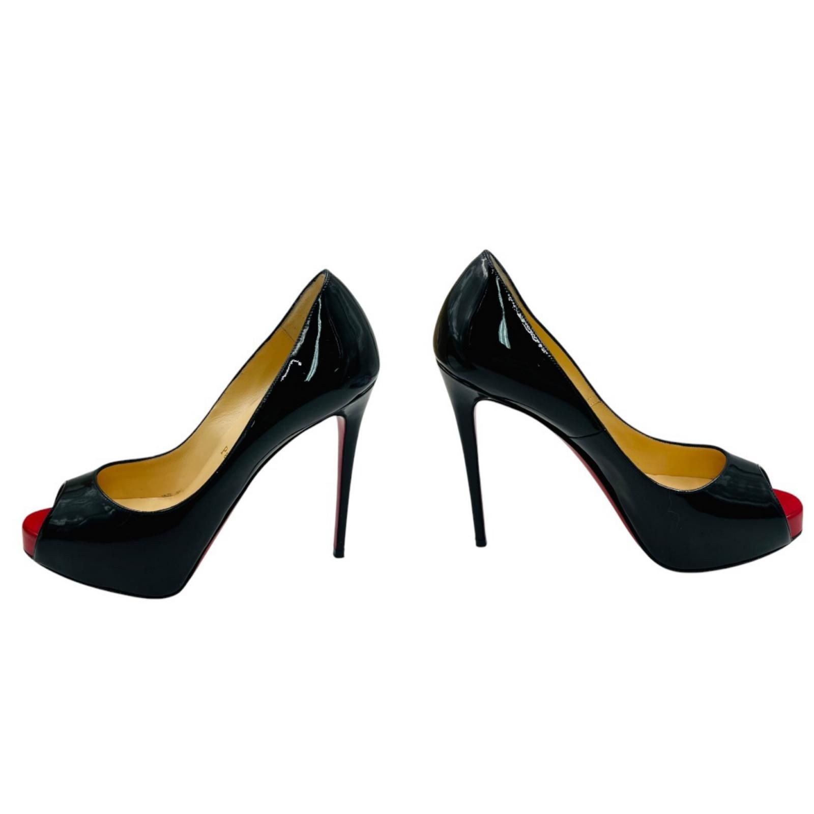 Christian Louboutin パテントブラックオープントゥ ハイヒール Christian Louboutin ルブタン オープントゥ パテント パンプス 36.5