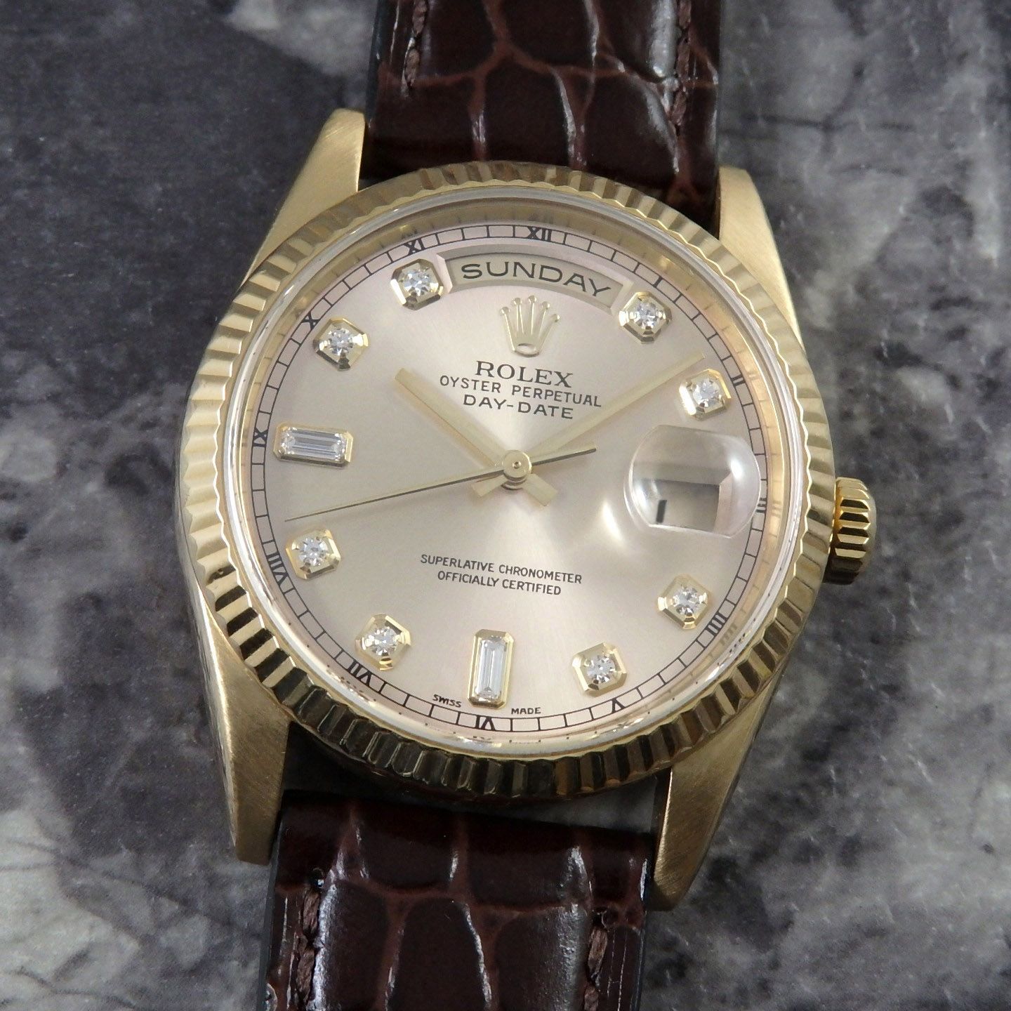 ロレックス デイデイト 118238 シャンパン文字盤 ダイヤインデックス ROLEX DAYDATE YG 金無垢 イエローゴールド K18YG 2002年 Cal.3155 自動巻き