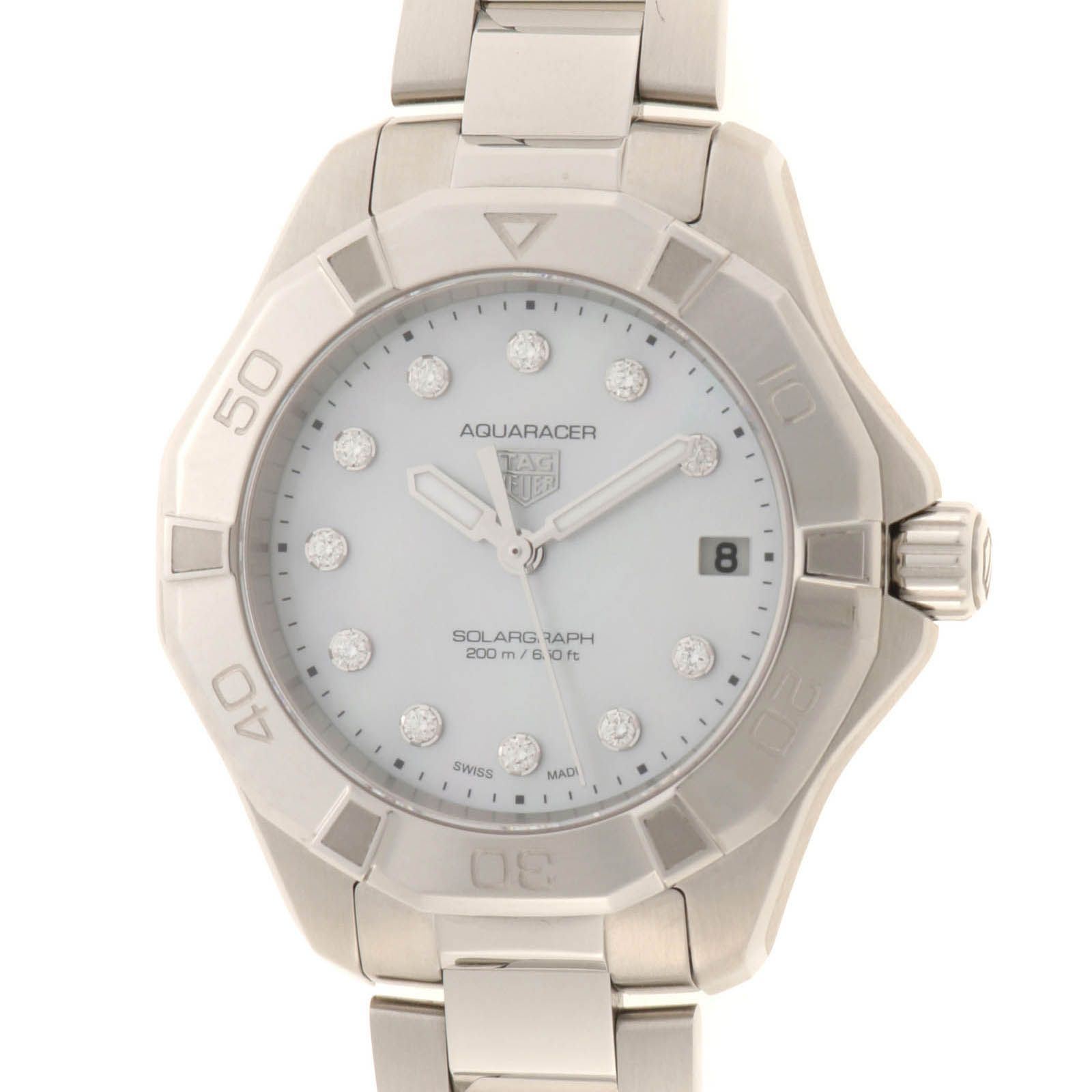 TAG HEUER タグホイヤー アクアレーサー プロフェッショナル200 11PD WBP1313 腕時計 ステンレススチール/ダイヤモンド ホワイトシェル/11PD ソーラー レディース【中古】433 2148104156396