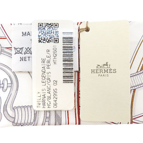 エルメス HERMES スカーフ ツイリー シルク ホワイト×グリペルル