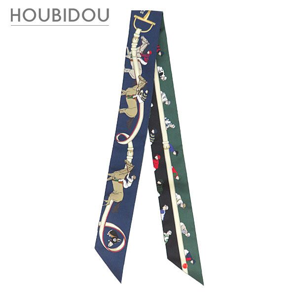 エルメス HERMES スカーフ ツイリー シルク マリン×ベージュ×ヴェールロデン 【TURF LES COURSES/競馬】 H061144S 【箱】【中古】