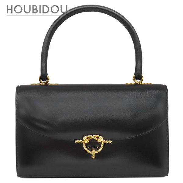 エルメス HERMES ハンドバッグ コルドリエール ボックスカーフ ブラック ゴールド金具 黒 ヴィンテージ ○U 【保存袋】【中古】