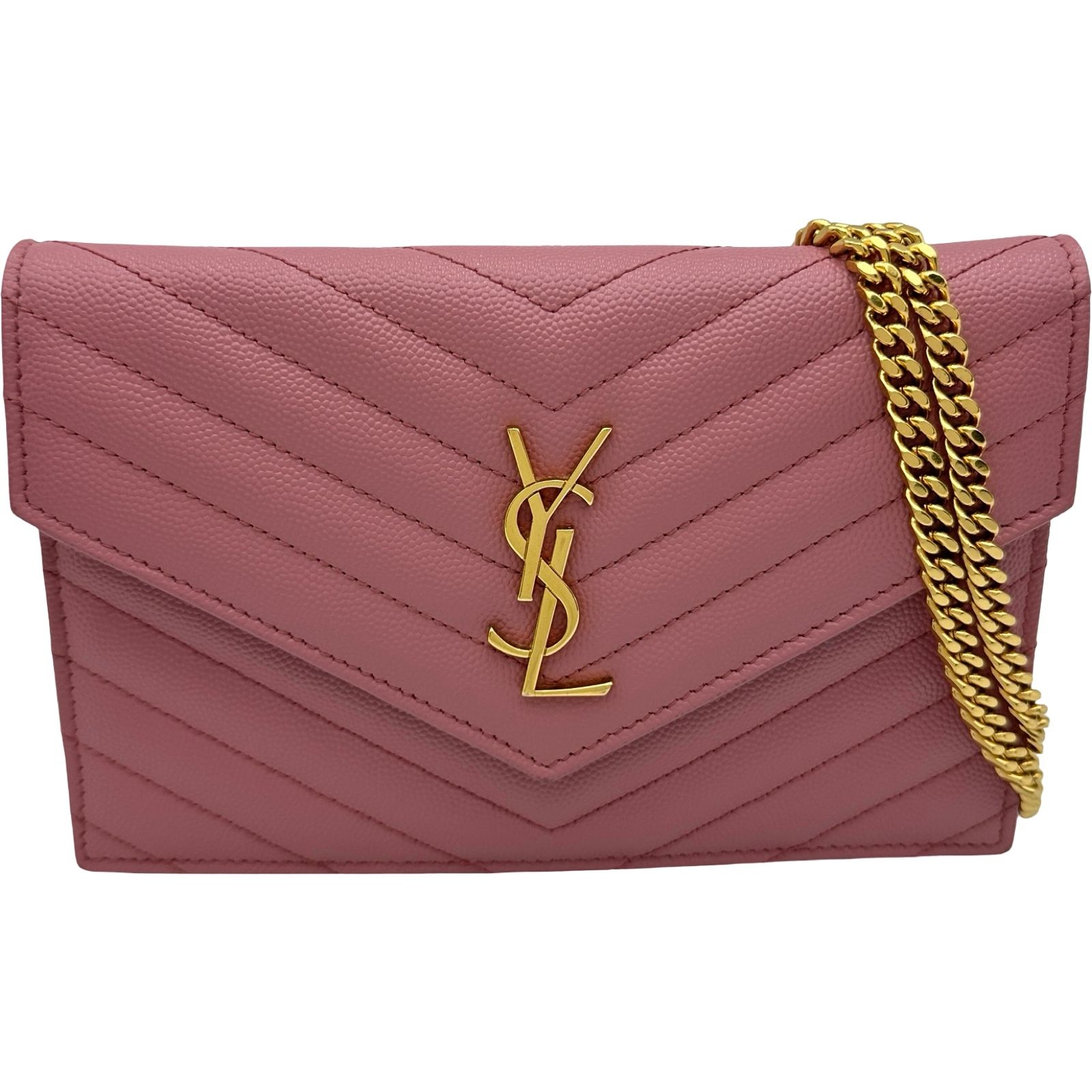 サンローラン SAINT LAURENT チェーンウォレット 393953 ピンク キャビアスキン レディース ショルダーバッグ