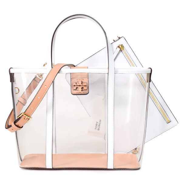 トリーバーチ バッグ TORY BURCH スケルトン PVC レザー シースルー 透明 ブレイク ポーチ付き ロゴ スモール トート 2way クロスボディ 斜め掛け ショルダー ハンドバッグ クリア×オプティックホワイト 156485 38,870円