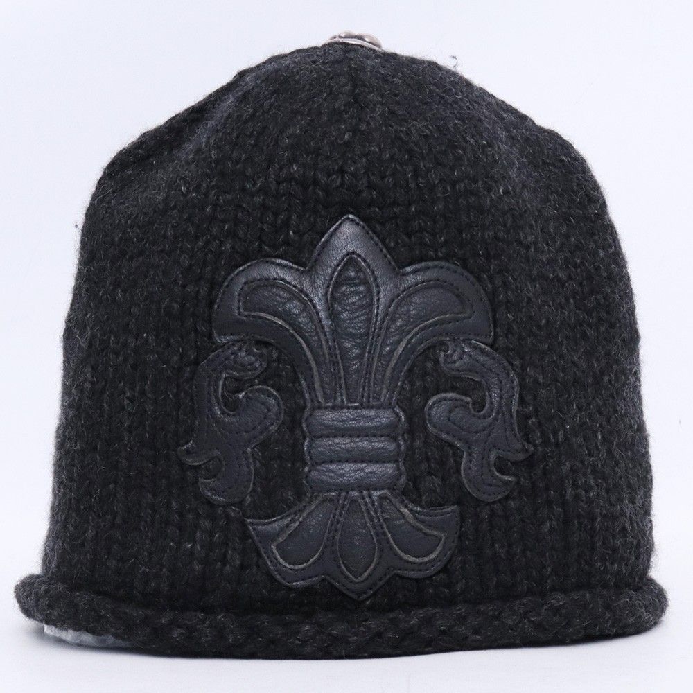 CHROME HEARTS カシミヤ BSフレア レザーパッチ ビーニー ブラック