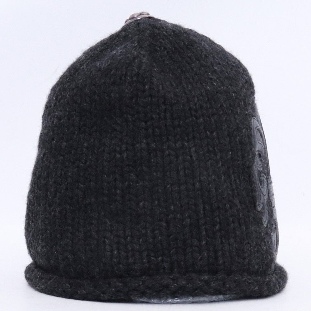 CHROME HEARTS カシミヤ BSフレア レザーパッチ ビーニー ブラック