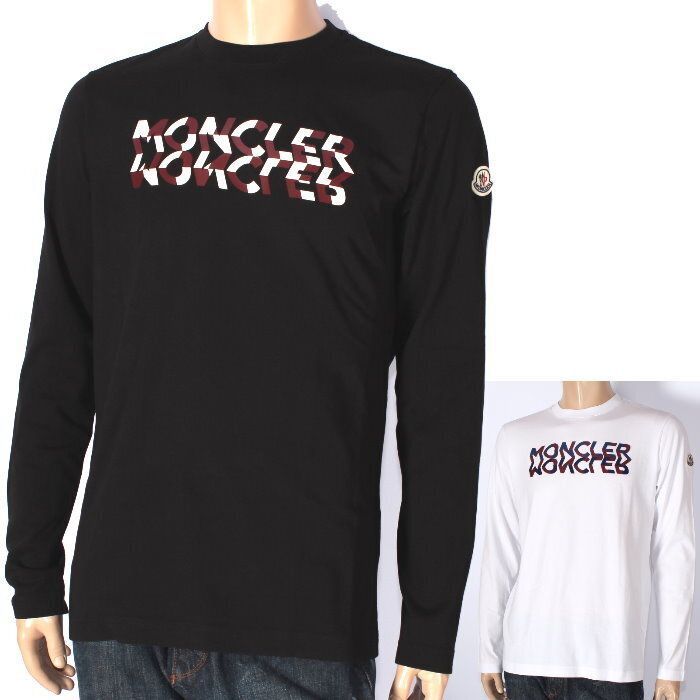 MONCLER モンクレール Tシャツ 8D00009 8390T ホワイト/002 ブラック/999 ロゴプリント ロゴワッペン クルーネック トップス 長袖 ロンT カットソー メンズ レディース ユニセックス【新品・本物】売れ筋