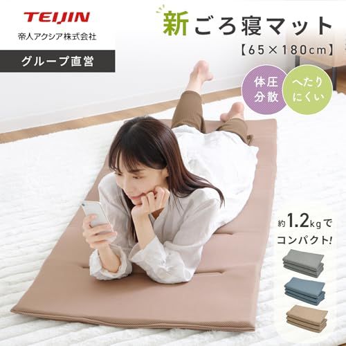 テイジン ごろ寝マット 65×180cm 収納ケース付き 軽量 コンパクト体圧分散 車中泊 キャンプ 高耐久 折りたたみ へたりにくい 蒸れにくい 通年 災害グッズ ポリエステル★m 67f33ca0