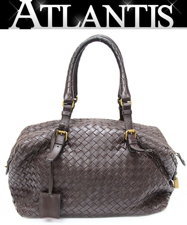 BOTTEGA VENETA イントレチャート ミニボストンバッグ レザー ダーク