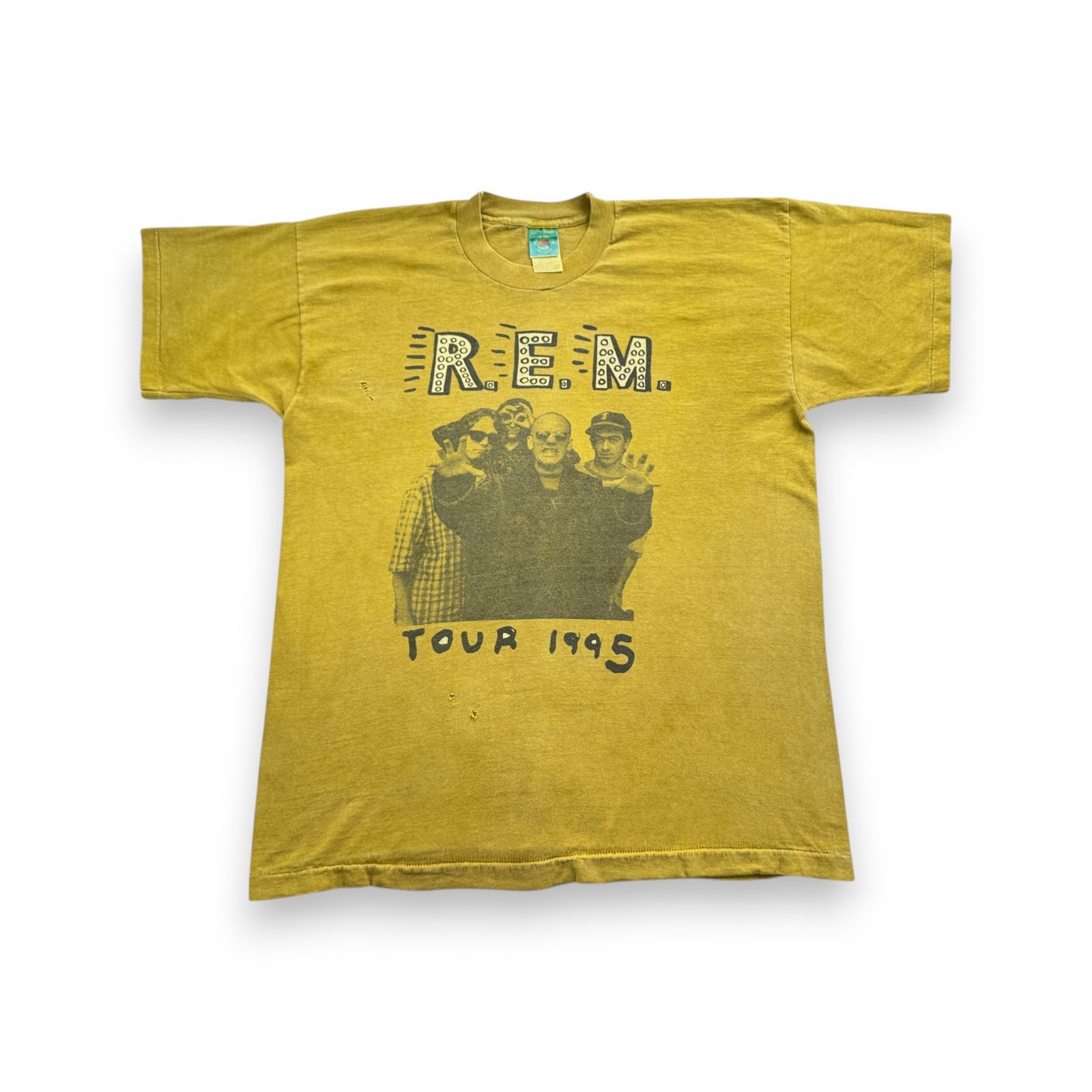 90s R.E.M 1995 REM バンドT ビンテージ Tシャツ パンク オルタナ ロック マスタード シングルステッチ ツアー TOUR ba-t-2505-031