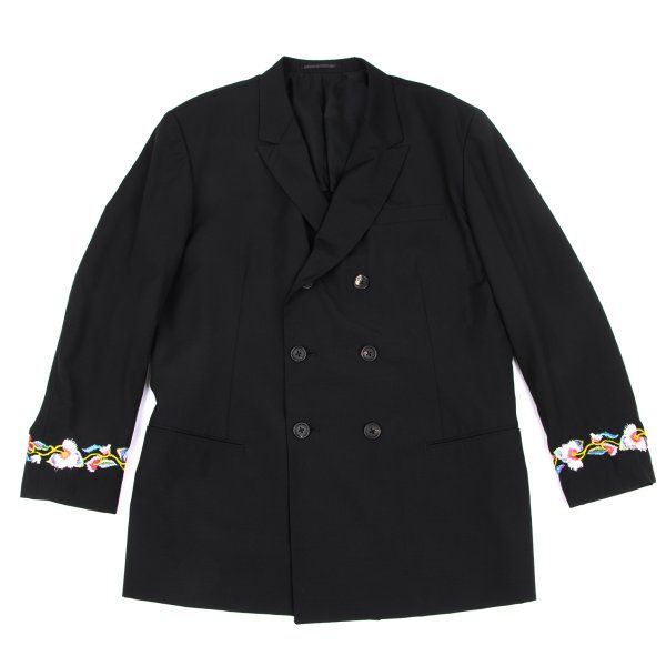 ヨウジヤマモト プールオムYohji Yamamoto POUR HOMME 袖エンブロイダリーダブルジャケット 黒S
