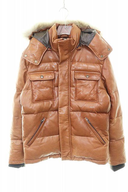 Paul Smith レザーダウンジャケット 本革 ファー ブラウン メンズ ポールスミス PAUL SMITH PS LEATHER DOWN JACKET BROWN Mサイズ