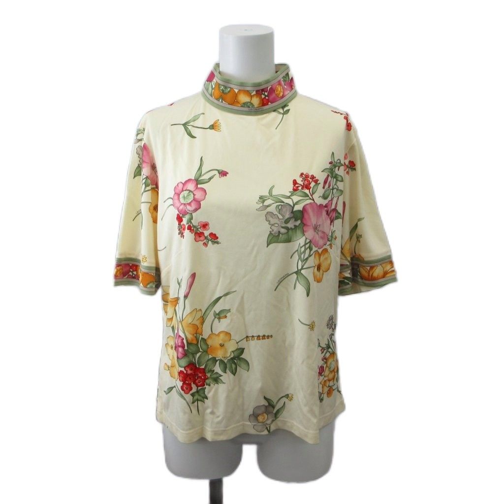 レオナール LEONARD カットソー LL ベージュ マルチカラー 花柄 ハイネック 半袖 Tシャツ /PP ■GY44