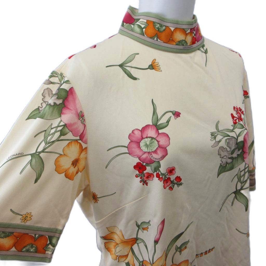 レオナール LEONARD カットソー LL ベージュ マルチカラー 花柄 ハイネック 半袖 Tシャツ /PP ■GY44｜詳細画像