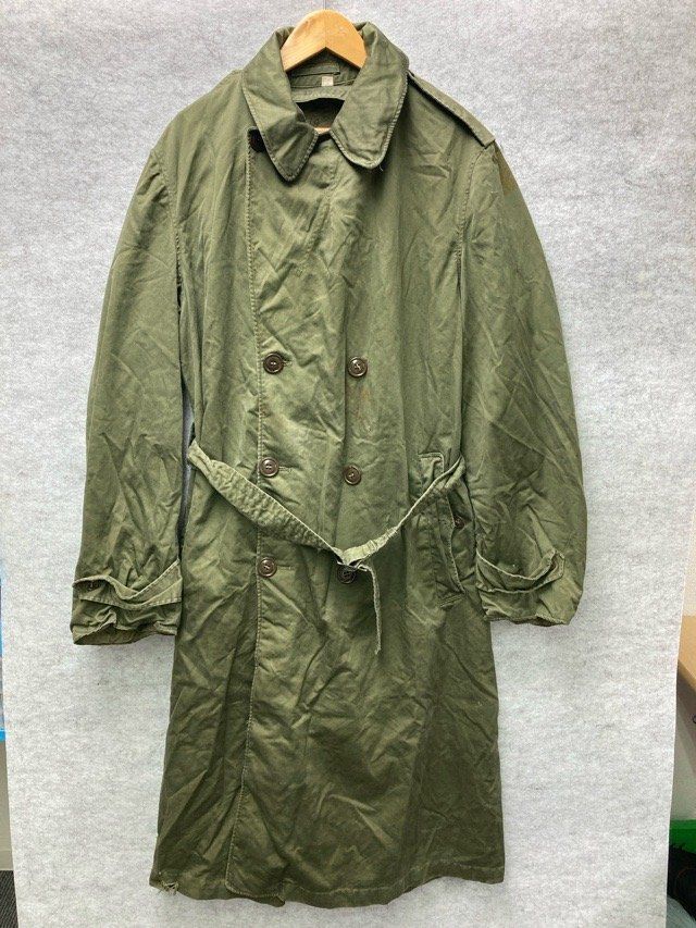D3-3 アメリカ古着 M LONG ミリタリー　ダブルブレスト ベルト付き M1950 トレンチコート オーバーコート　オリーブ メンズ