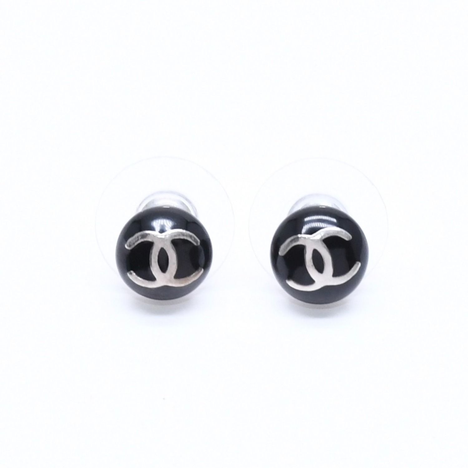 極美品 CHANEL シャネル ボタンピアス ピアス ココマーク ブラック シルバー 03C刻印 重量約2.42g 中古 4a005149