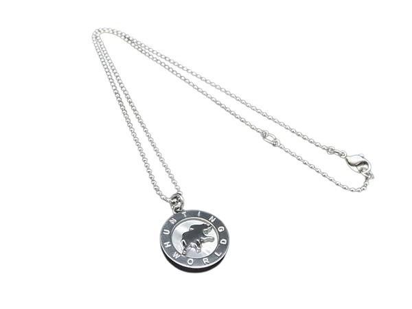 HUNTING WORLD ハンティングワールド ネックレス ロゴ＆エレファントモチーフ シルバー系 SV925 ホワイトシェル ユニセックス 美品