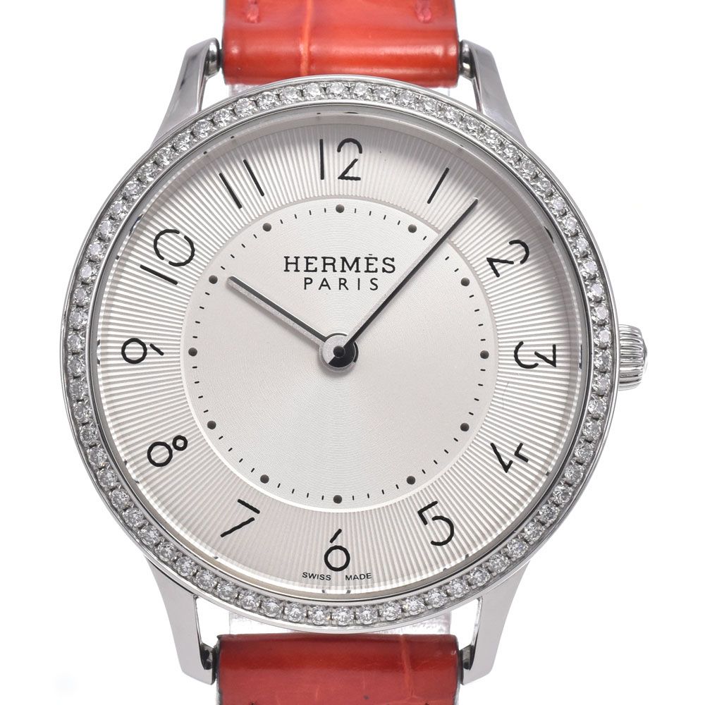 エルメス HERMES CA2.230 スリムドゥエルメス ベゼルダイヤ シルバー クォーツ レディース 美品 腕時計 Q#149226