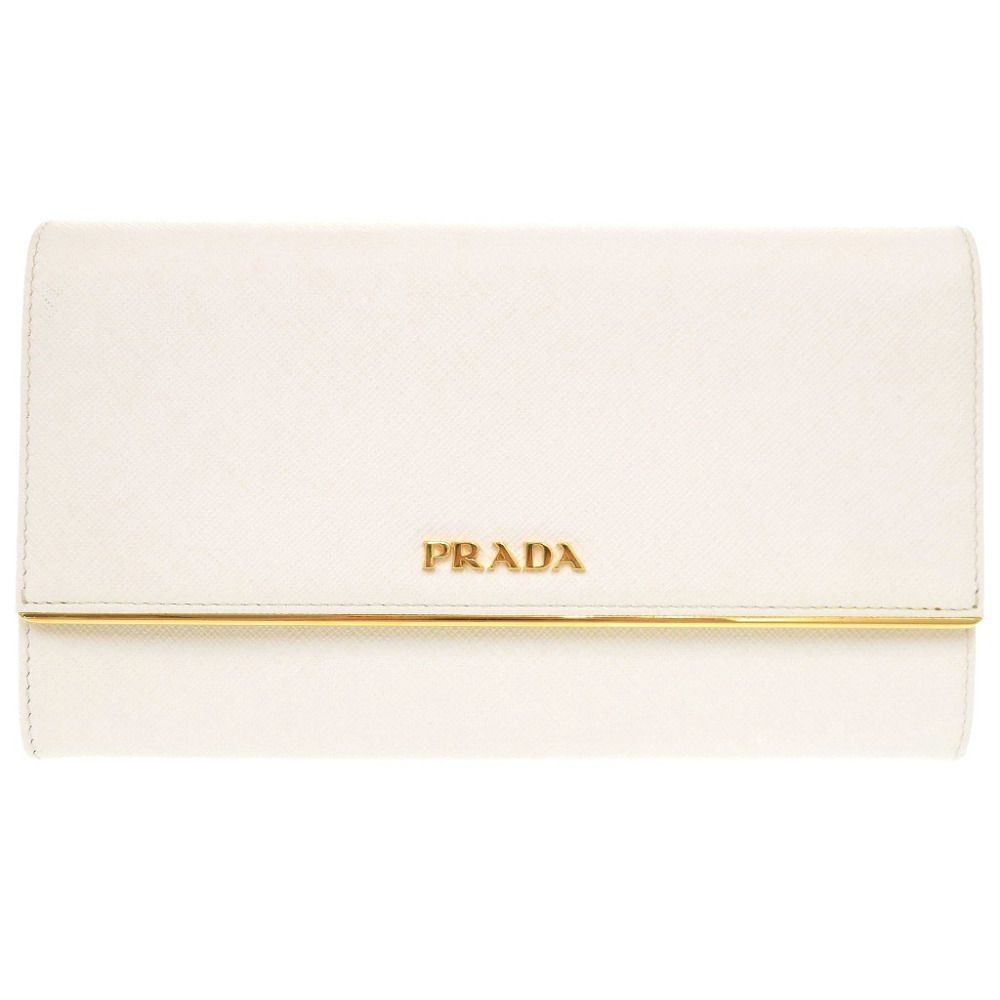 新品同様 プラダ サフィアーノレザー 1MH311 ホワイト 長財布 コンパクトクラッチバッグ 白 0199 PRADA