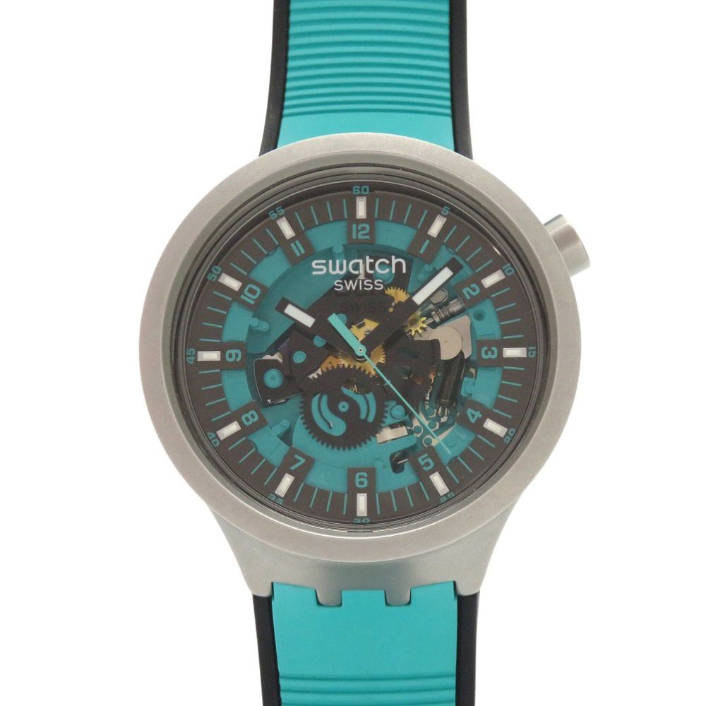 美品 スウォッチ BIG BOLD IRONY SB07S111 SS シリコン MINT TRIM ミント トリム クオーツ 腕時計 グリーン 1470 Swatch