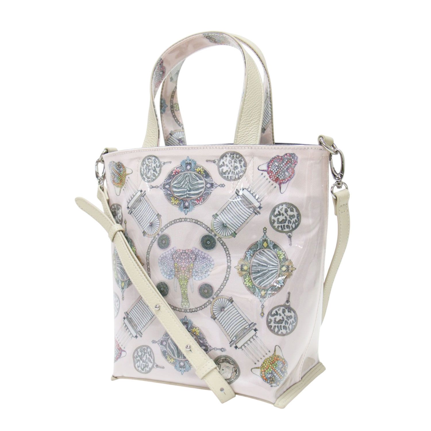 【美品】SWASH LONDON スウォッシュロンドン バッグ ピンク PVC ハンドバッグ 小 トートバッグ ショルダー 2WAY 斜め掛け 肩掛け アニマル柄 総柄 プリント ブランド カバン【レディース】【中古】
