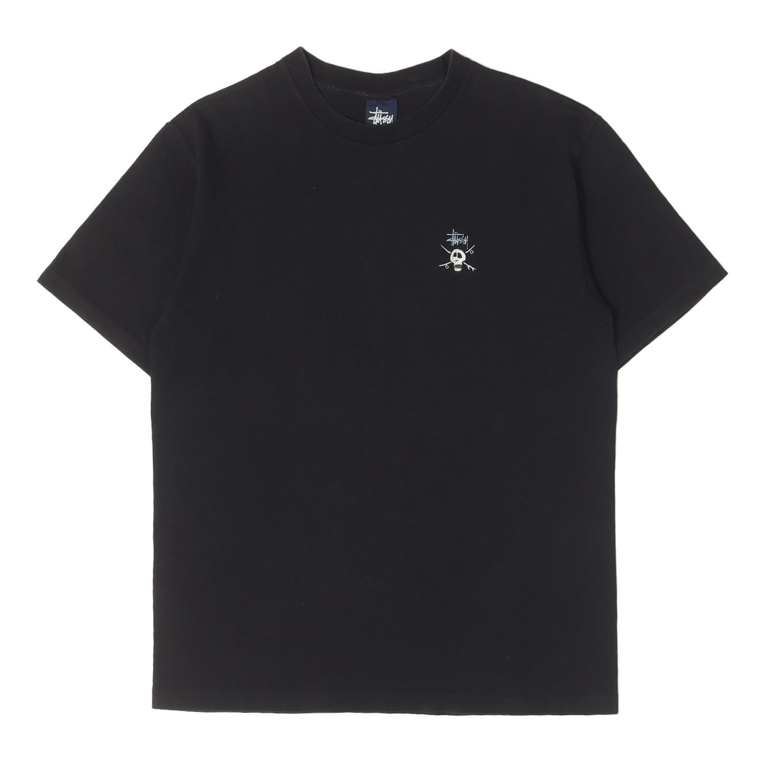 STUSSY ステューシー Tシャツ ブラック 黒 サイズ:M 90S OLD STUSSY 紺タグ スケボースカル刺繍 Tシャツ USA製 90年代 オールドステューシー アーカイブ トップス カットソー 半袖 【メンズ】【中古】