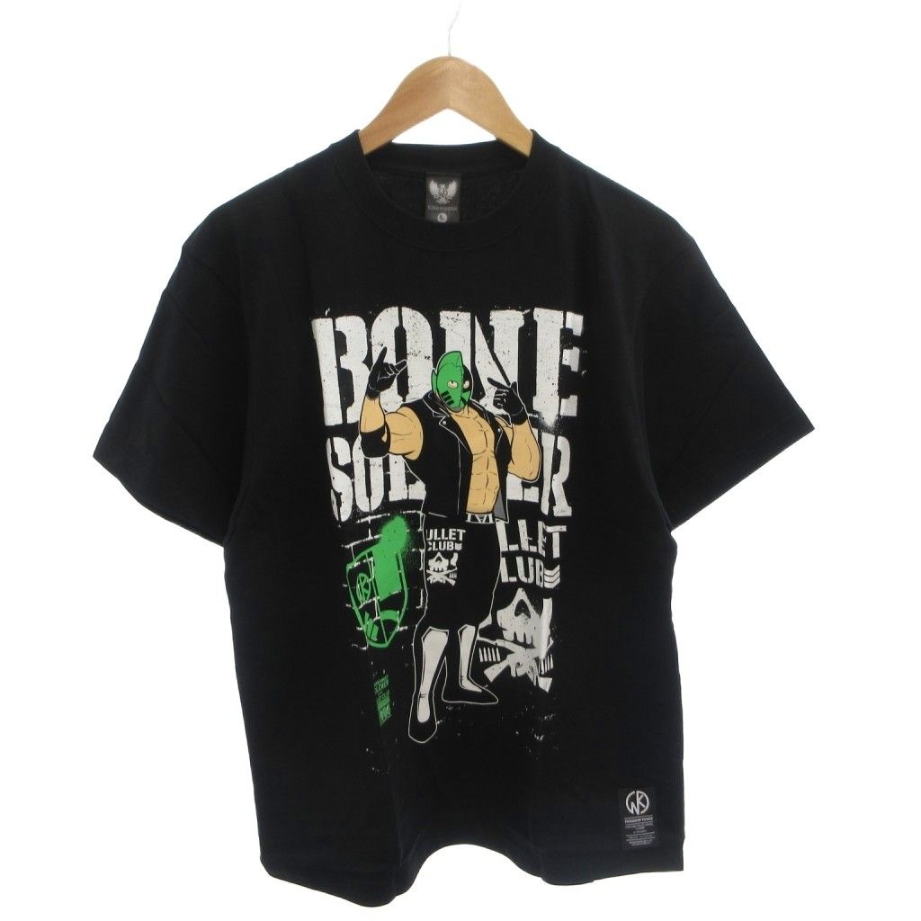 BULLET CLUB × キン肉マン ソルジャー 新日本プロレス 美品 プリントTシャツ カットソー L 黒 ブラック キャラクタープリント 半袖 5001-01 /TL ■GY12