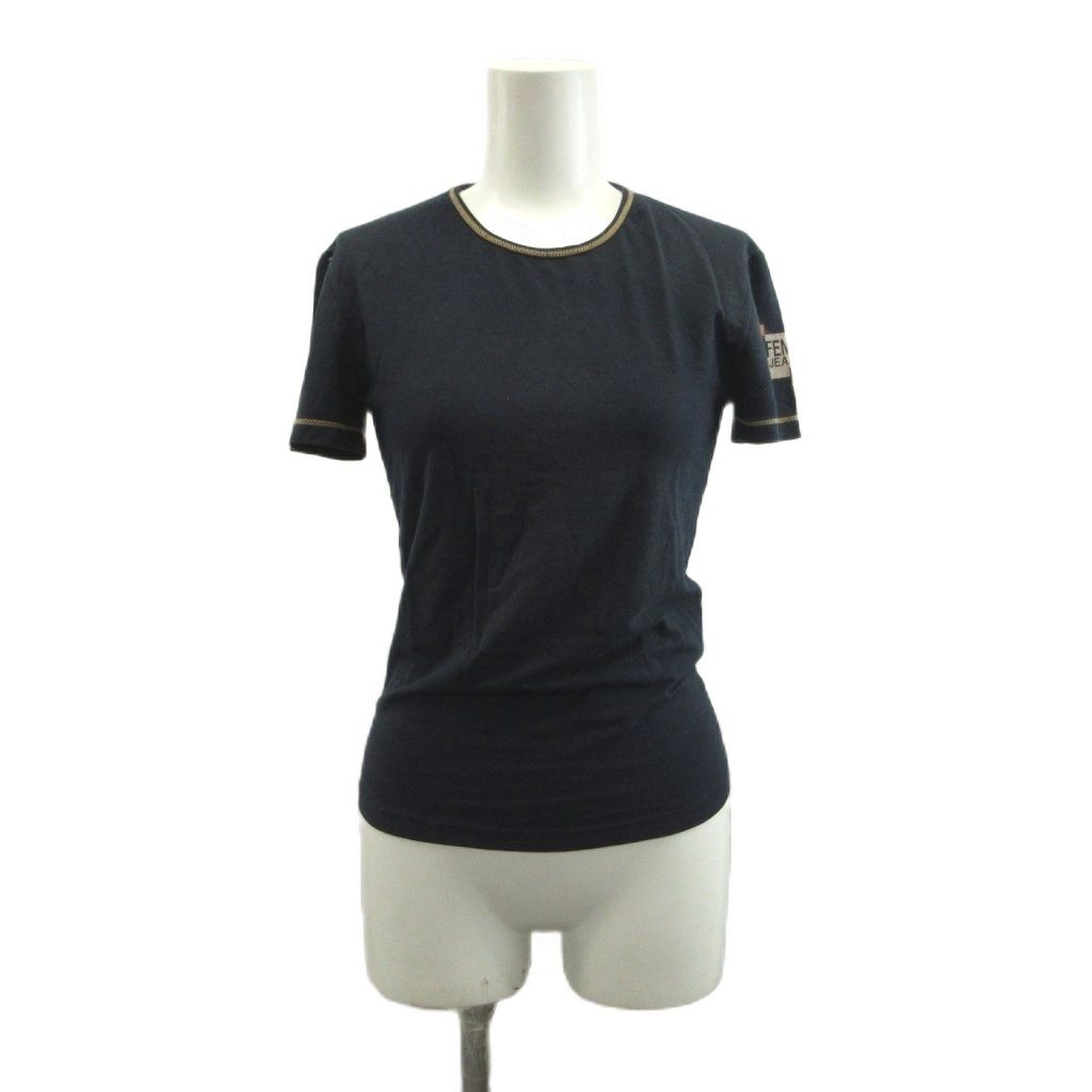 フェンディ FENDI Tシャツ カットソー 42 紺 ネイビー クルーネック 半袖 ロゴプリント トップス /YU ■GY64